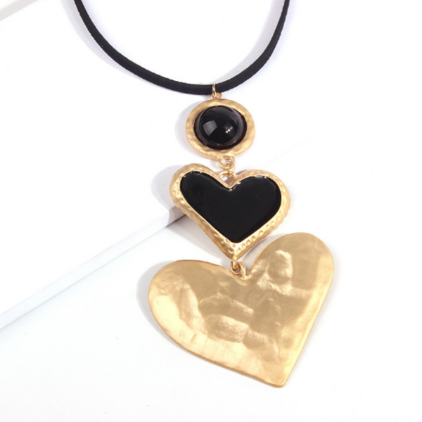 ClaudiaG Double Black Heart Necklace