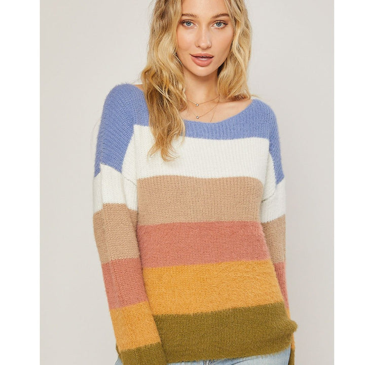 ClaudiaG Fuzzy Color Block Sweater